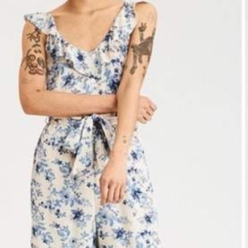 American Eagle‎ Blue Floral Guaze HOBO Jumpsuit XL